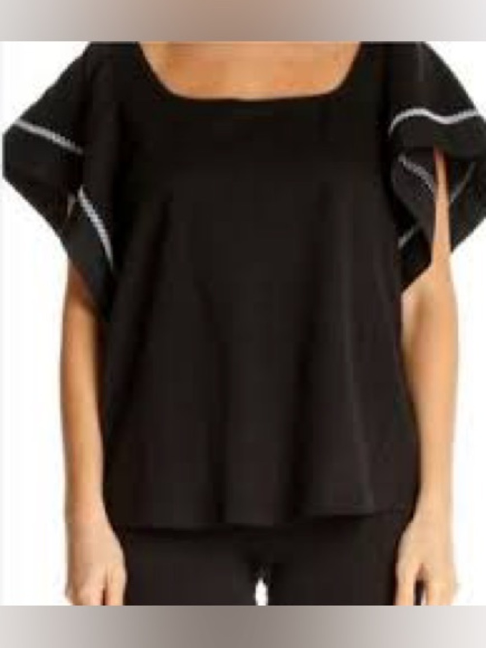 Maeve Black Flutter Sleeve Top with Contrast Trim Small Short Sleeve
